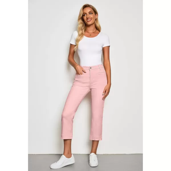 imageluvamia Capri Jeans for Women High Waisted Slim Straight Stretchy Denim Capris Pants Welt Pockets Casual Cropped JeansBlossom Pink