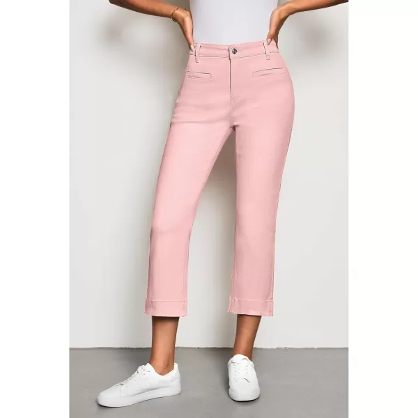 imageluvamia Capri Jeans for Women High Waisted Slim Straight Stretchy Denim Capris Pants Welt Pockets Casual Cropped JeansBlossom Pink