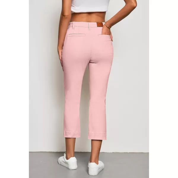 imageluvamia Capri Jeans for Women High Waisted Slim Straight Stretchy Denim Capris Pants Welt Pockets Casual Cropped JeansBlossom Pink