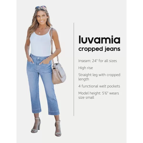 imageluvamia Capri Jeans for Women High Waisted Slim Straight Stretchy Denim Capris Pants Welt Pockets Casual Cropped JeansBlue Mist