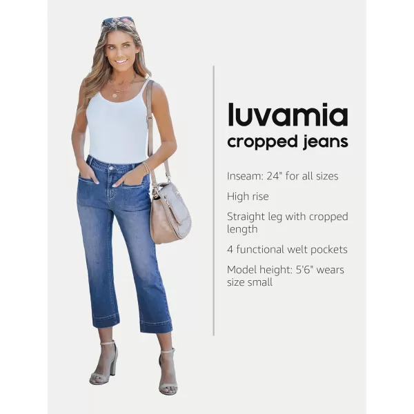 imageluvamia Capri Jeans for Women High Waisted Slim Straight Stretchy Denim Capris Pants Welt Pockets Casual Cropped JeansClassic Medium Blue