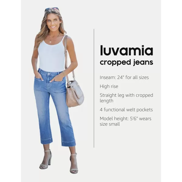 imageluvamia Capri Jeans for Women High Waisted Slim Straight Stretchy Denim Capris Pants Welt Pockets Casual Cropped JeansLakeside Blue