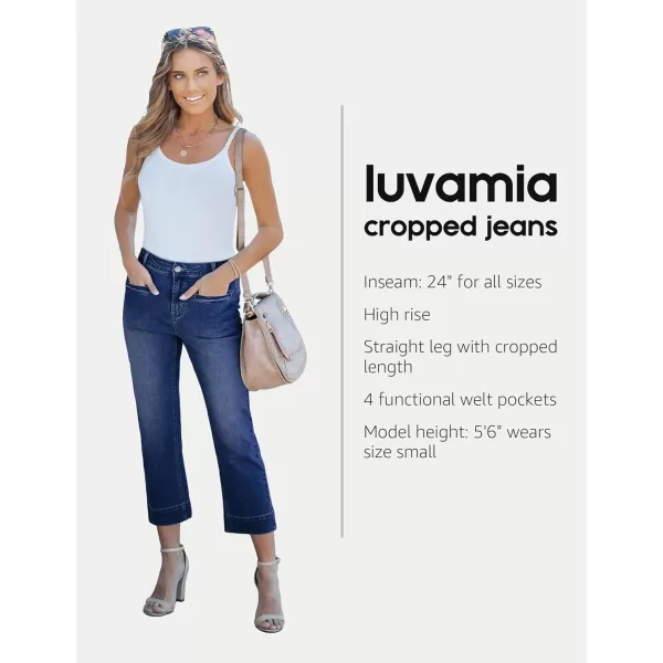 imageluvamia Capri Jeans for Women High Waisted Slim Straight Stretchy Denim Capris Pants Welt Pockets Casual Cropped JeansNightfall Blue