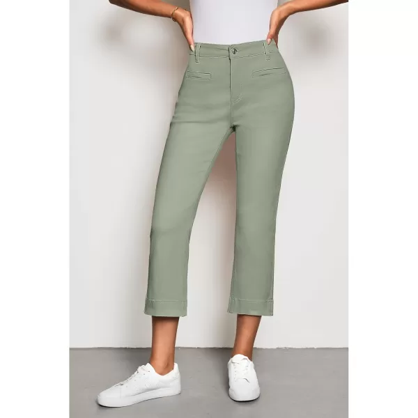 imageluvamia Capri Jeans for Women High Waisted Slim Straight Stretchy Denim Capris Pants Welt Pockets Casual Cropped JeansOlive Green