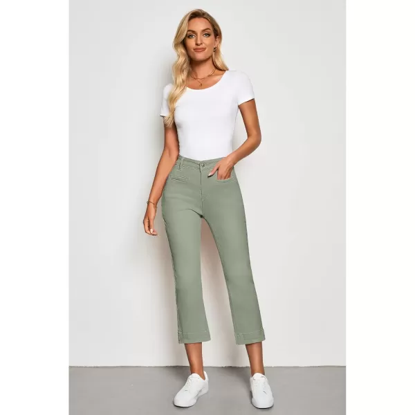 imageluvamia Capri Jeans for Women High Waisted Slim Straight Stretchy Denim Capris Pants Welt Pockets Casual Cropped JeansOlive Green