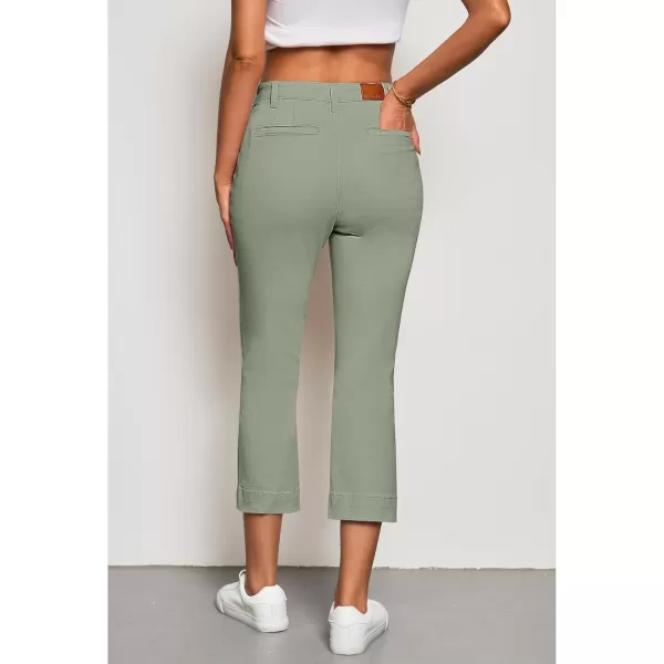 imageluvamia Capri Jeans for Women High Waisted Slim Straight Stretchy Denim Capris Pants Welt Pockets Casual Cropped JeansOlive Green