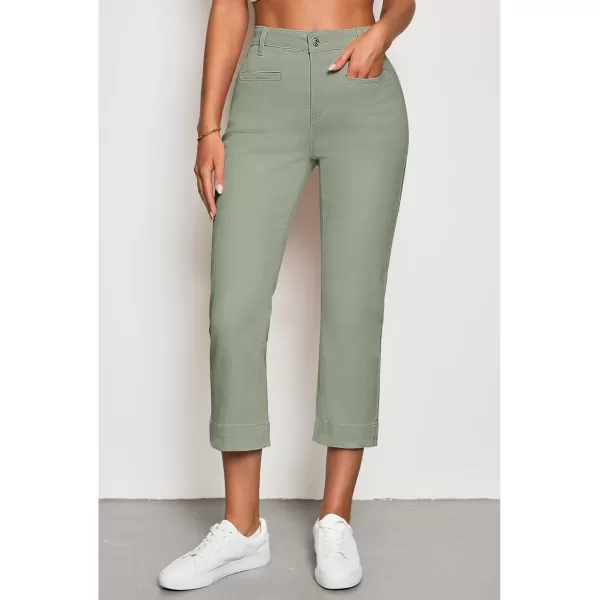 imageluvamia Capri Jeans for Women High Waisted Slim Straight Stretchy Denim Capris Pants Welt Pockets Casual Cropped JeansOlive Green