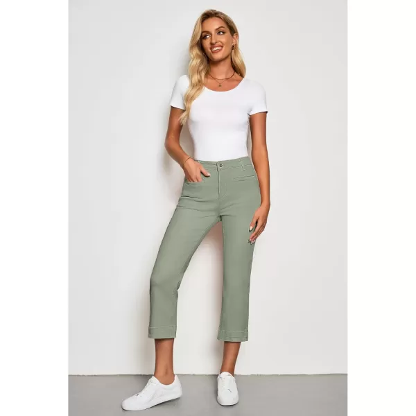 imageluvamia Capri Jeans for Women High Waisted Slim Straight Stretchy Denim Capris Pants Welt Pockets Casual Cropped JeansOlive Green