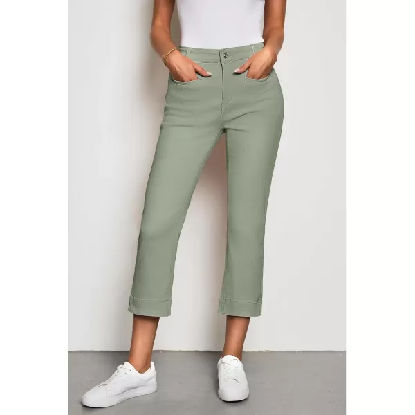 imageluvamia Capri Jeans for Women High Waisted Slim Straight Stretchy Denim Capris Pants Welt Pockets Casual Cropped JeansOlive Green