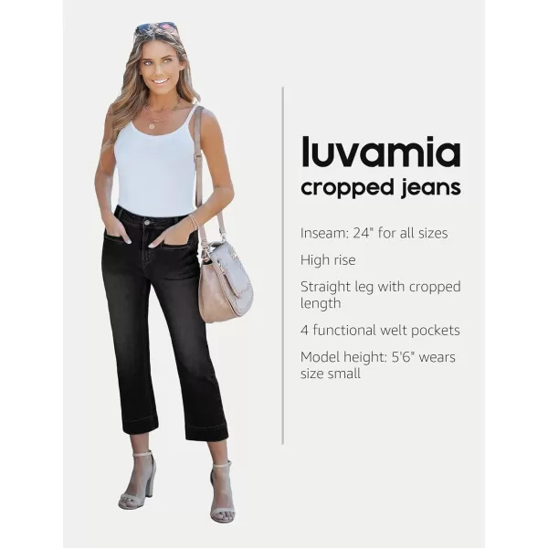 imageluvamia Capri Jeans for Women High Waisted Slim Straight Stretchy Denim Capris Pants Welt Pockets Casual Cropped JeansWashed Black