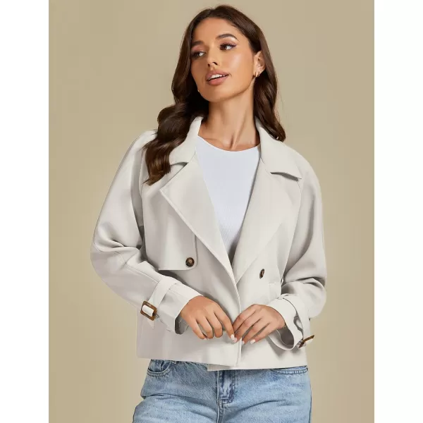 luvamia Cropped Trench Coat for Women Long Sleeve Double Breasted Notched Lapel Casual Loose Fit Jackets with PocketsLight Gray