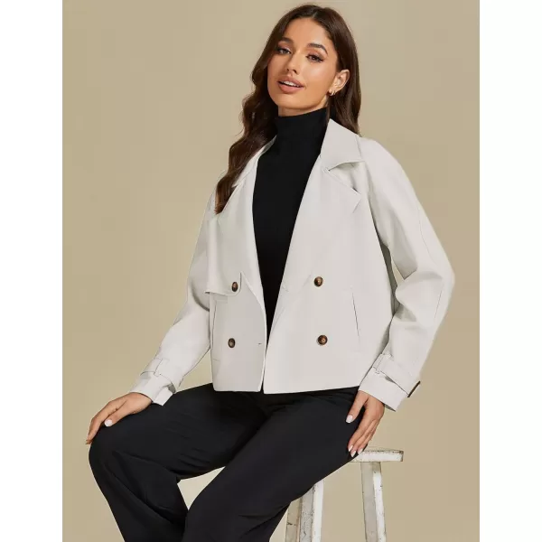 luvamia Cropped Trench Coat for Women Long Sleeve Double Breasted Notched Lapel Casual Loose Fit Jackets with PocketsLight Gray