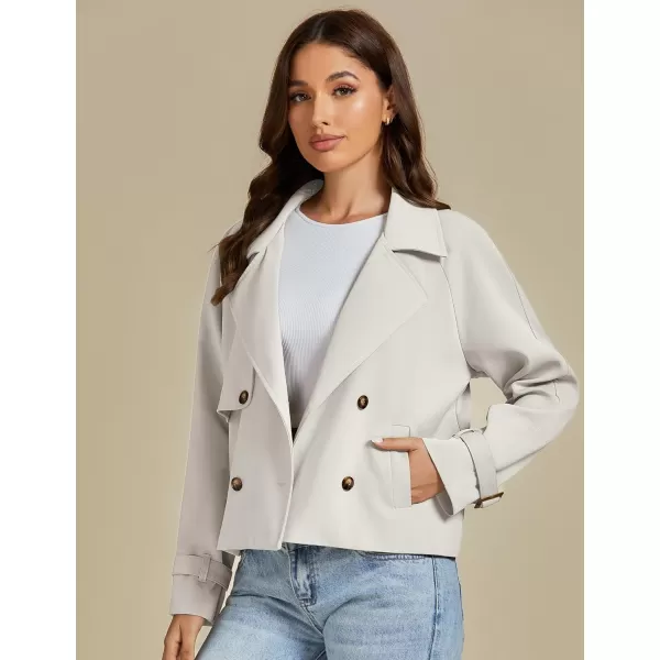 luvamia Cropped Trench Coat for Women Long Sleeve Double Breasted Notched Lapel Casual Loose Fit Jackets with PocketsLight Gray