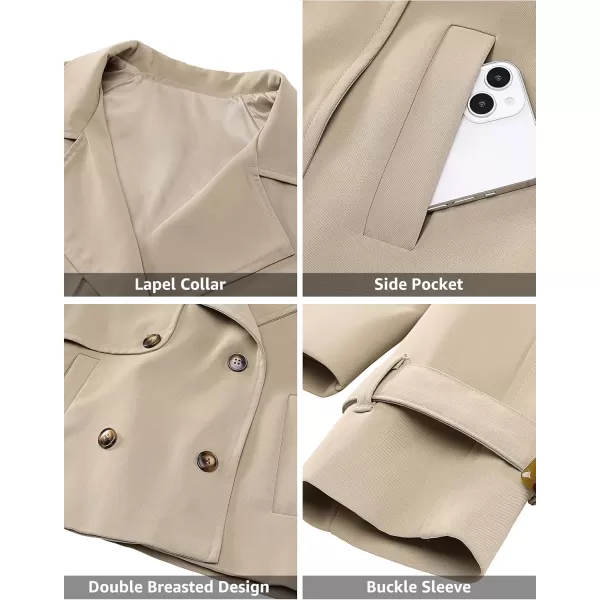 luvamia Cropped Trench Coat for Women Long Sleeve Double Breasted Notched Lapel Casual Loose Fit Jackets with PocketsLight Taupe