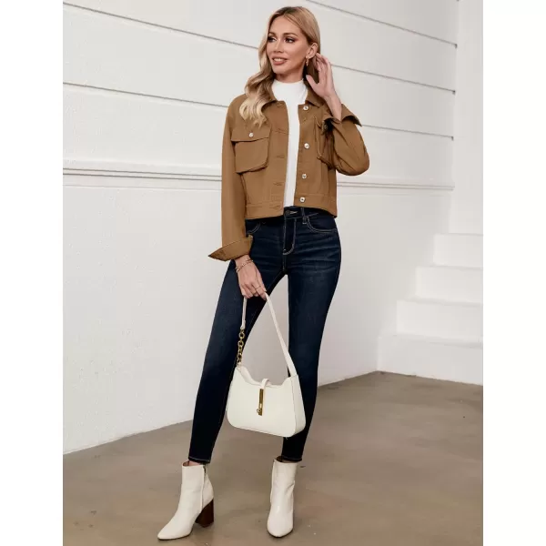luvamia Denim Jacket for Women Cargo Pocket Lightweight Cropped Jean Jackets Oversized Trucker Shacket Trendy FashionIced Coffee