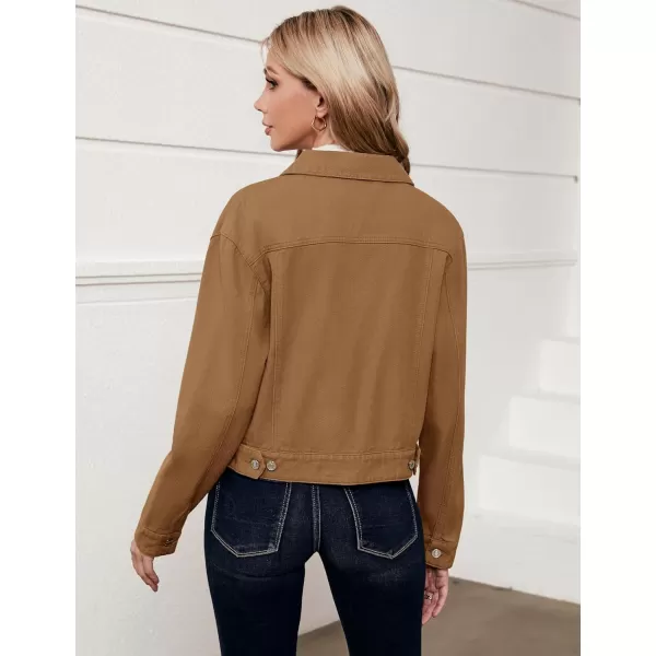 luvamia Denim Jacket for Women Cargo Pocket Lightweight Cropped Jean Jackets Oversized Trucker Shacket Trendy FashionIced Coffee
