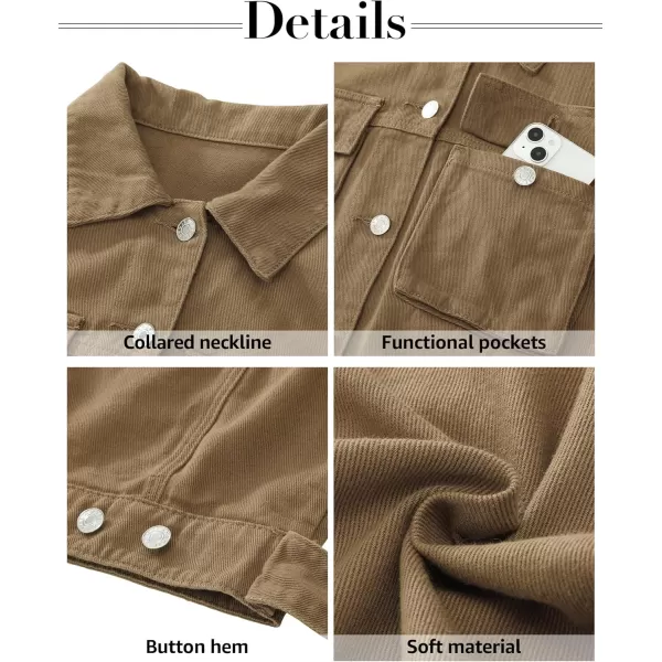 luvamia Denim Jacket for Women Cargo Pocket Lightweight Cropped Jean Jackets Oversized Trucker Shacket Trendy FashionKhaki