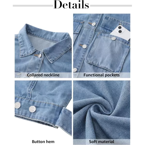 luvamia Denim Jacket for Women Cargo Pocket Lightweight Cropped Jean Jackets Oversized Trucker Shacket Trendy FashionMedium Blue