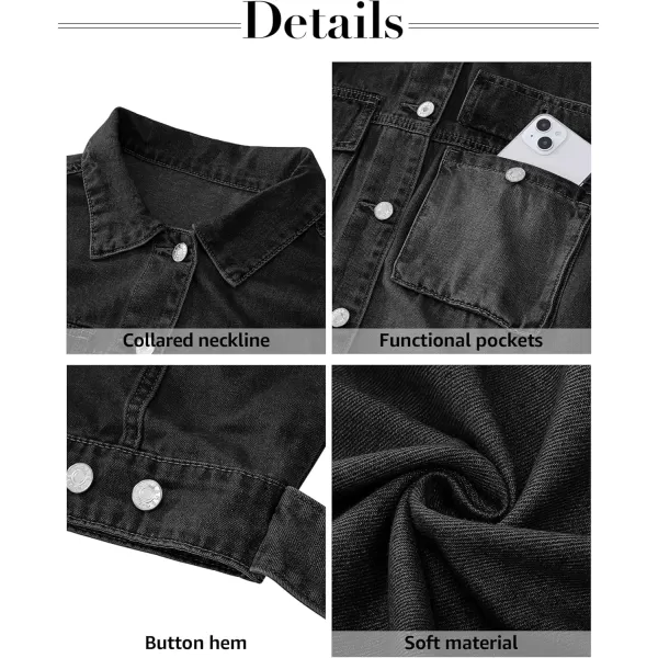 luvamia Denim Jacket for Women Cargo Pocket Lightweight Cropped Jean Jackets Oversized Trucker Shacket Trendy FashionWashed Black