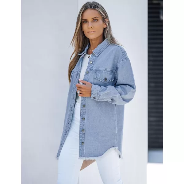 luvamia Denim Jacket for Women Oversized Button Down Casual Jean Shacket Jackets Long Sleeve Frayed Hem Western TrendyThousand Oceans Blue