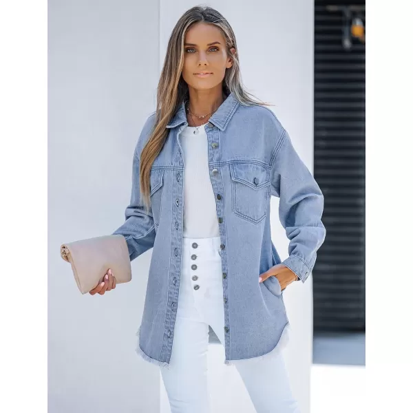 luvamia Denim Jacket for Women Oversized Button Down Casual Jean Shacket Jackets Long Sleeve Frayed Hem Western TrendyThousand Oceans Blue