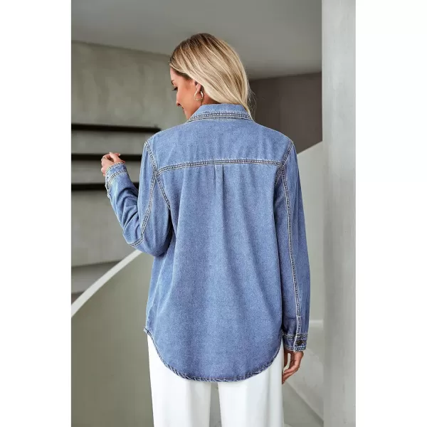 luvamia Denim Jackets for Women Trendy Long Sleeve Button Down Shirt Jacket Jean Shacket with Pocket Western Work JacketBay Blue