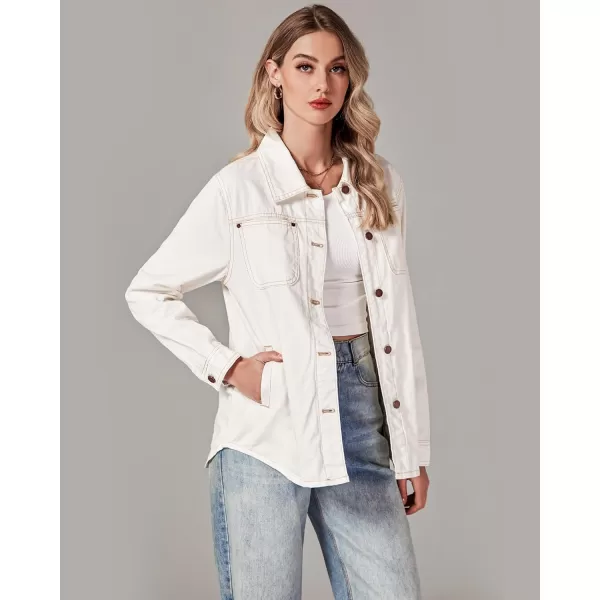 luvamia Denim Jackets for Women Trendy Long Sleeve Button Down Shirt Jacket Jean Shacket with Pocket Western Work JacketIvory White