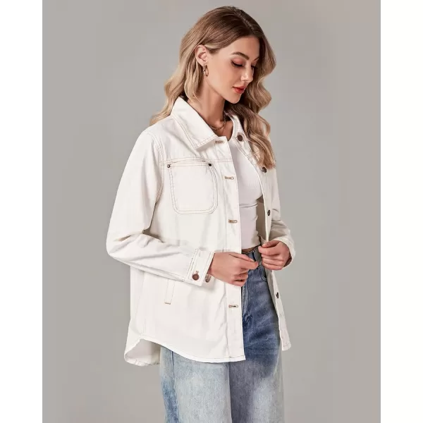 luvamia Denim Jackets for Women Trendy Long Sleeve Button Down Shirt Jacket Jean Shacket with Pocket Western Work JacketIvory White