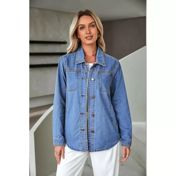 luvamia Denim Jackets for Women Trendy Long Sleeve Button Down Shirt Jacket Jean Shacket with Pocket Western Work JacketMedium Blue