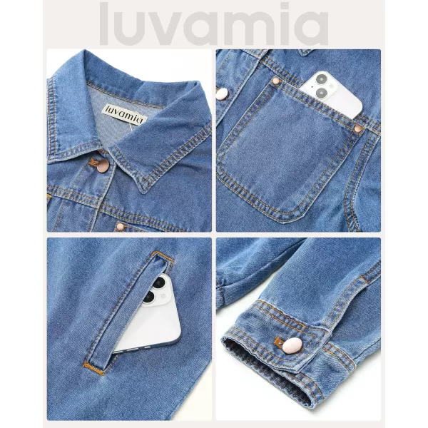 luvamia Denim Jackets for Women Trendy Long Sleeve Button Down Shirt Jacket Jean Shacket with Pocket Western Work JacketMedium Blue