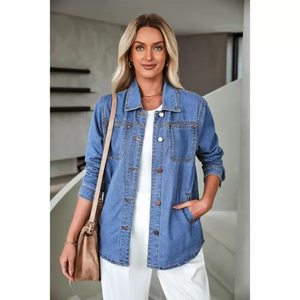 luvamia Denim Jackets for Women Trendy Long Sleeve Button Down Shirt Jacket Jean Shacket with Pocket Western Work JacketMedium Blue