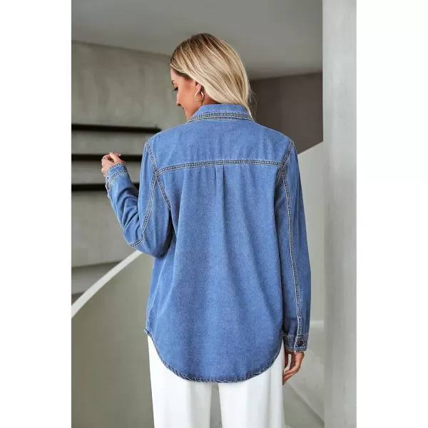 luvamia Denim Jackets for Women Trendy Long Sleeve Button Down Shirt Jacket Jean Shacket with Pocket Western Work JacketMedium Blue