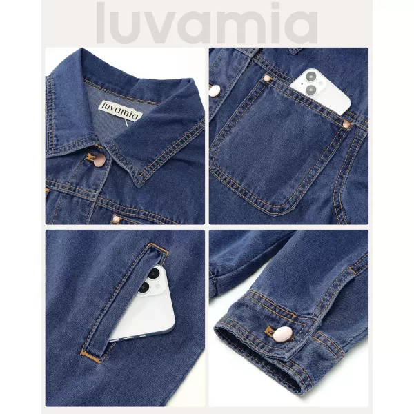 luvamia Denim Jackets for Women Trendy Long Sleeve Button Down Shirt Jacket Jean Shacket with Pocket Western Work JacketNightfall Blue