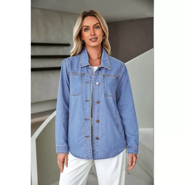 luvamia Denim Jackets for Women Trendy Long Sleeve Button Down Shirt Jacket Jean Shacket with Pocket Western Work JacketTurquoise Blue