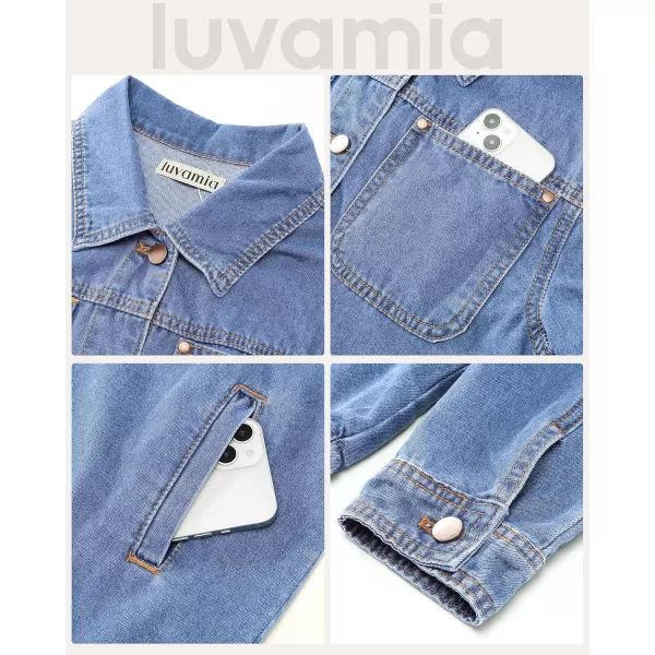 luvamia Denim Jackets for Women Trendy Long Sleeve Button Down Shirt Jacket Jean Shacket with Pocket Western Work JacketTurquoise Blue