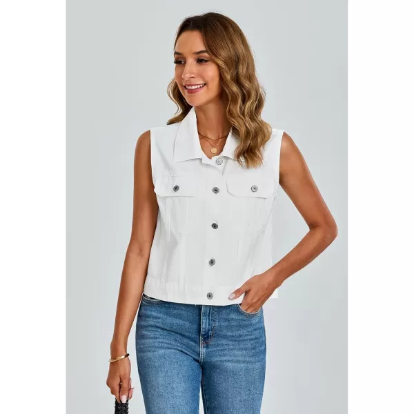 luvamia Denim Vest for Women Sleeveless Cropped Jean Jacket Vests Top Western Outfit Fashion Casual Vests with PocketsBright White