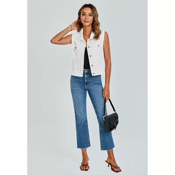 luvamia Denim Vest for Women Sleeveless Cropped Jean Jacket Vests Top Western Outfit Fashion Casual Vests with PocketsBright White