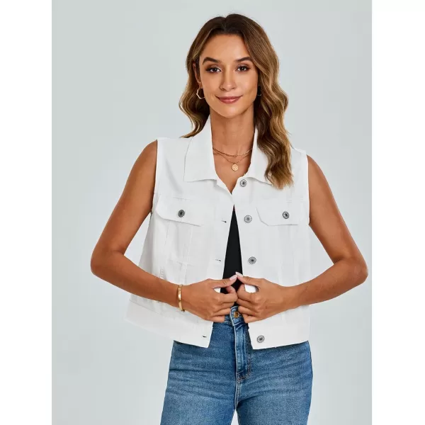 luvamia Denim Vest for Women Sleeveless Cropped Jean Jacket Vests Top Western Outfit Fashion Casual Vests with PocketsBright White