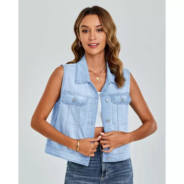 luvamia Denim Vest for Women Sleeveless Cropped Jean Jacket Vests Top Western Outfit Fashion Casual Vests with PocketsIndigo Blue Breeze