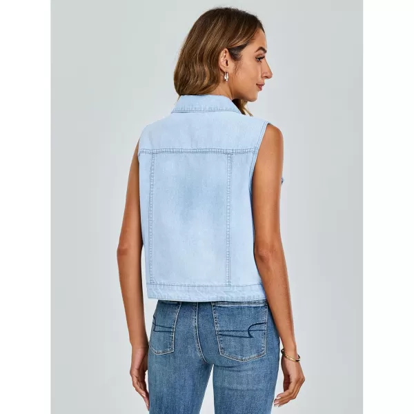 luvamia Denim Vest for Women Sleeveless Cropped Jean Jacket Vests Top Western Outfit Fashion Casual Vests with PocketsIndigo Blue Breeze