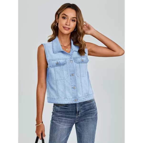luvamia Denim Vest for Women Sleeveless Cropped Jean Jacket Vests Top Western Outfit Fashion Casual Vests with PocketsIndigo Blue Breeze