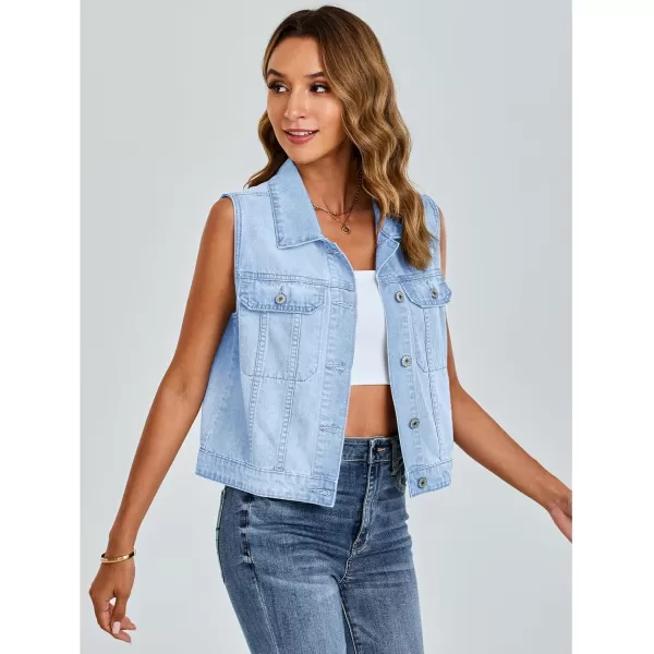 luvamia Denim Vest for Women Sleeveless Cropped Jean Jacket Vests Top Western Outfit Fashion Casual Vests with PocketsIndigo Blue Breeze