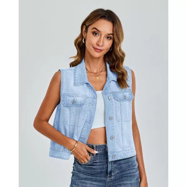 luvamia Denim Vest for Women Sleeveless Cropped Jean Jacket Vests Top Western Outfit Fashion Casual Vests with PocketsIndigo Blue Breeze