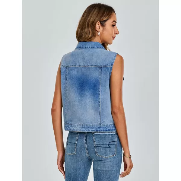 luvamia Denim Vest for Women Sleeveless Cropped Jean Jacket Vests Top Western Outfit Fashion Casual Vests with PocketsIndigo Medium Blue