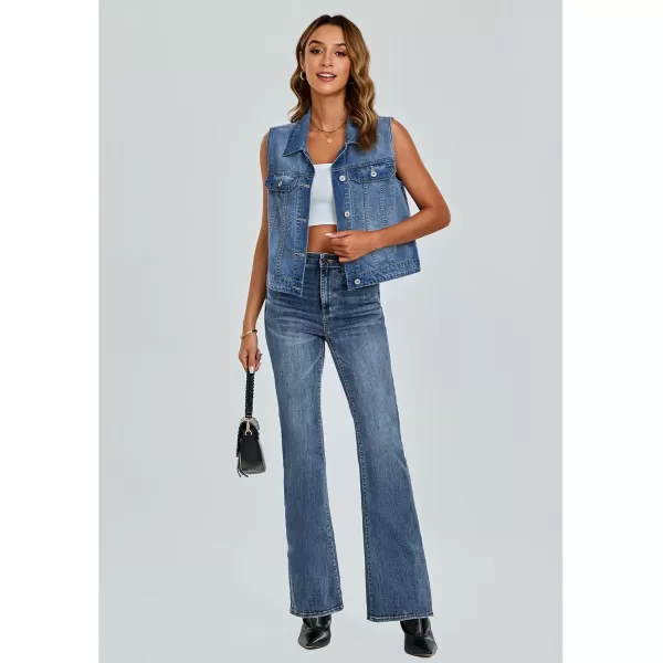 luvamia Denim Vest for Women Sleeveless Cropped Jean Jacket Vests Top Western Outfit Fashion Casual Vests with PocketsIndigo Medium Blue