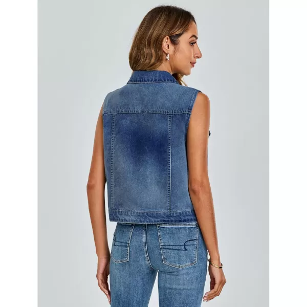 luvamia Denim Vest for Women Sleeveless Cropped Jean Jacket Vests Top Western Outfit Fashion Casual Vests with PocketsIndigo Nightfall Blue