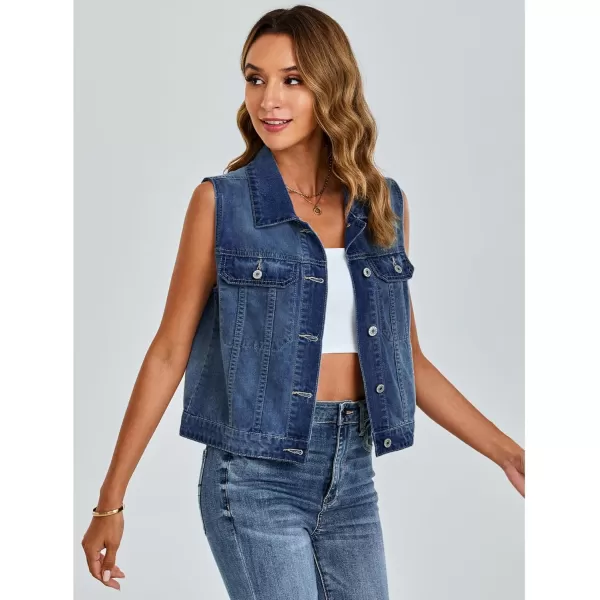 luvamia Denim Vest for Women Sleeveless Cropped Jean Jacket Vests Top Western Outfit Fashion Casual Vests with PocketsIndigo Nightfall Blue