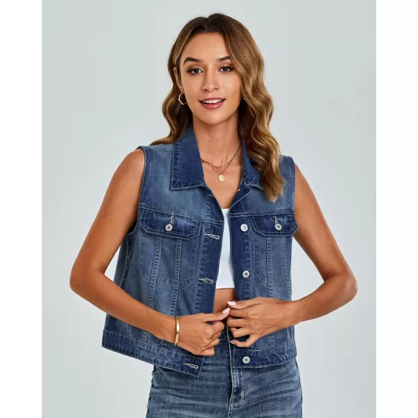 luvamia Denim Vest for Women Sleeveless Cropped Jean Jacket Vests Top Western Outfit Fashion Casual Vests with PocketsIndigo Nightfall Blue