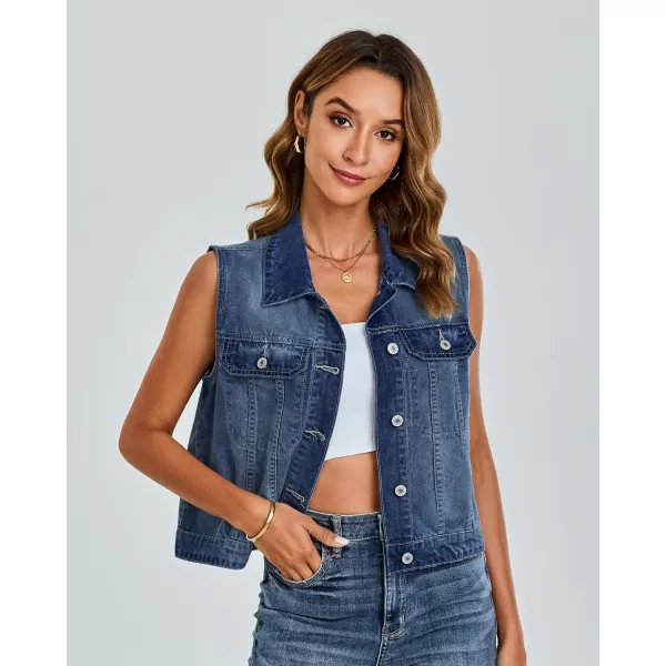 luvamia Denim Vest for Women Sleeveless Cropped Jean Jacket Vests Top Western Outfit Fashion Casual Vests with PocketsIndigo Nightfall Blue