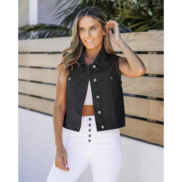 luvamia Denim Vest for Women Sleeveless Cropped Jean Jacket Vests Top Western Outfit Fashion Casual Vests with PocketsWashed Black